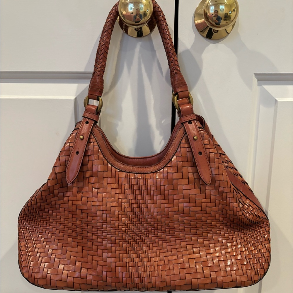 Cole Haan Genevieve WeaveTriangle Tote. Brown